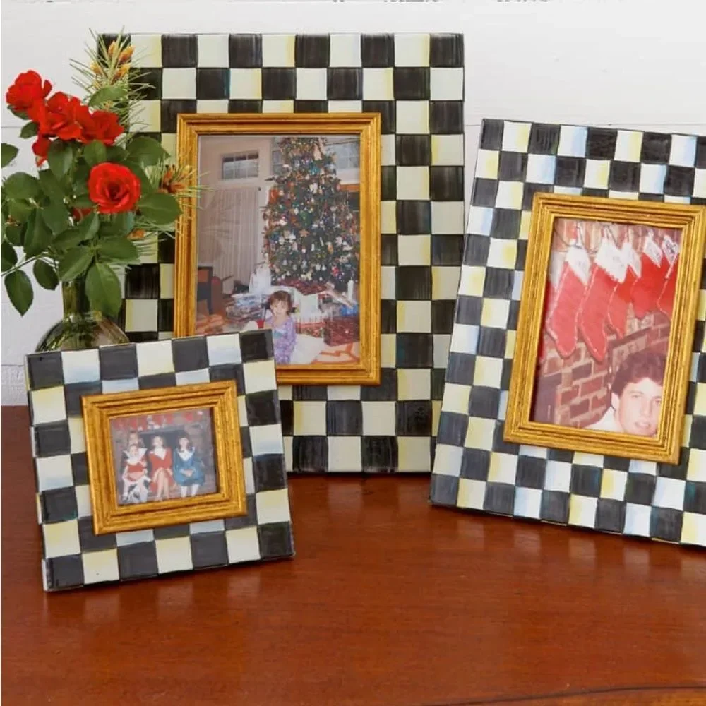Checkered bone & wood inlay photo frame